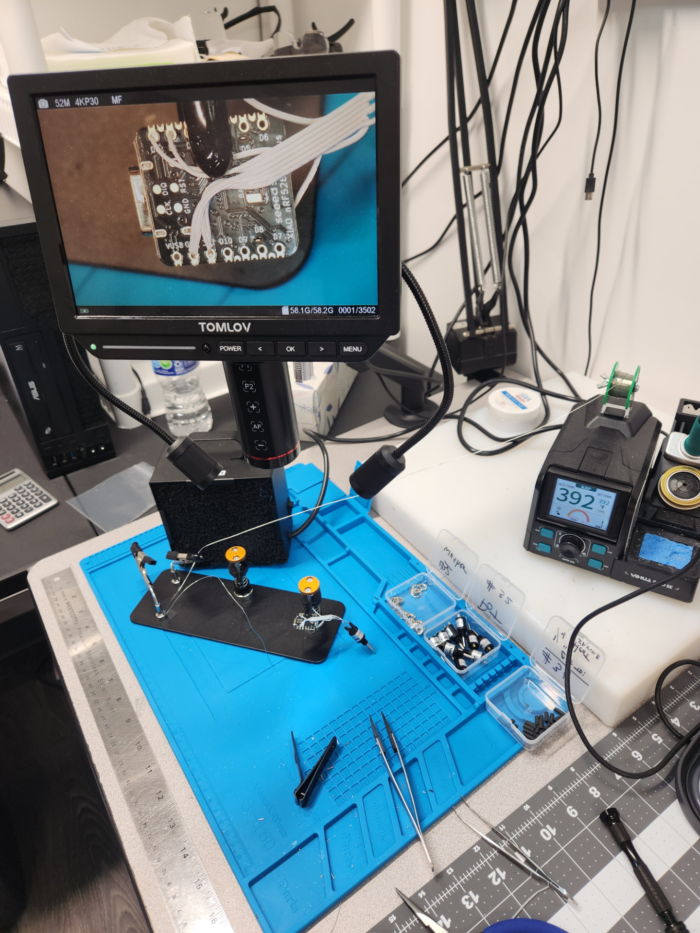CMI soldering station with digital microscope and precision tools